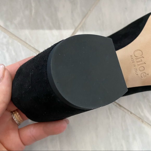 Chloe scalloped sling back suede pumps black block heel - Picture 7 of 11